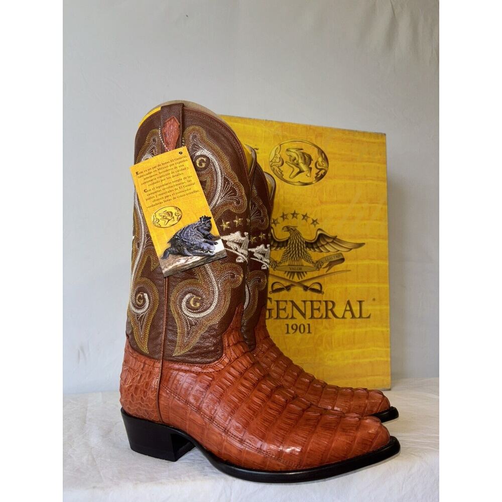 El General Cowboy Boots Exotic Leather Brown/red Croc Back Mens Sz 6